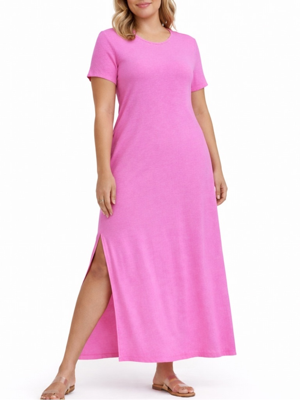 torrid Pink Short-Sleeve Maxi Dress with Side Slit